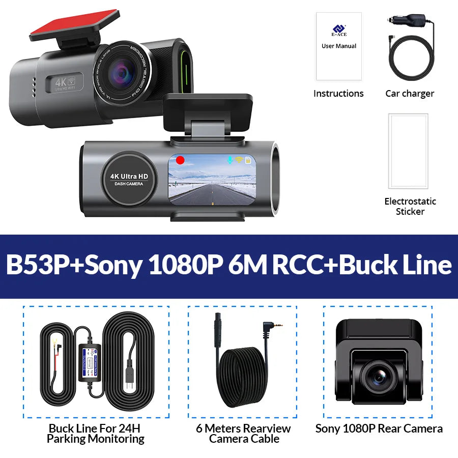 4K UHD Dash Cam – Night Vision, Wi-Fi, GPS Support & 24H Parking Monitor