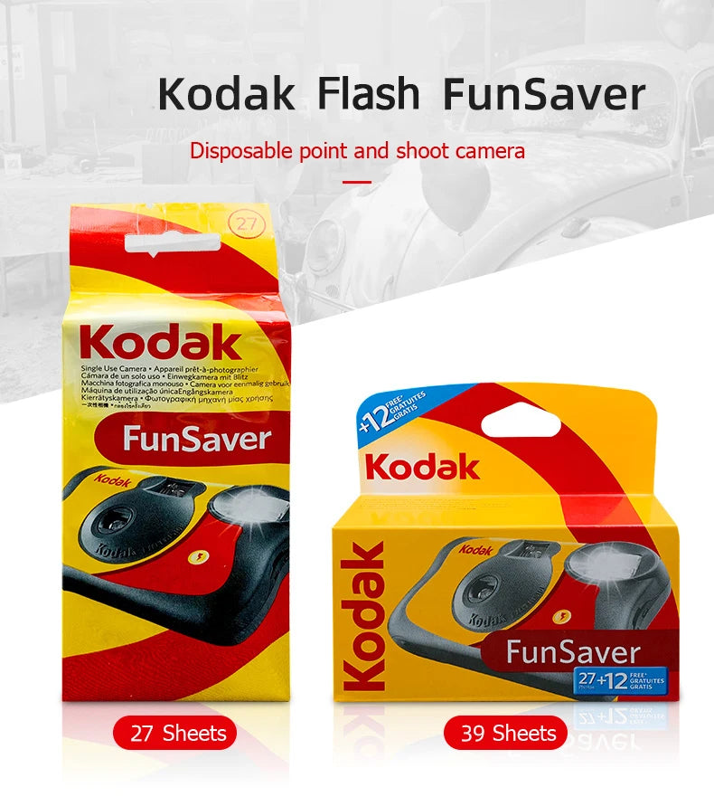 Kodak FunSaver Disposable Camera – Single Use, Flash, 27/39 Exposures