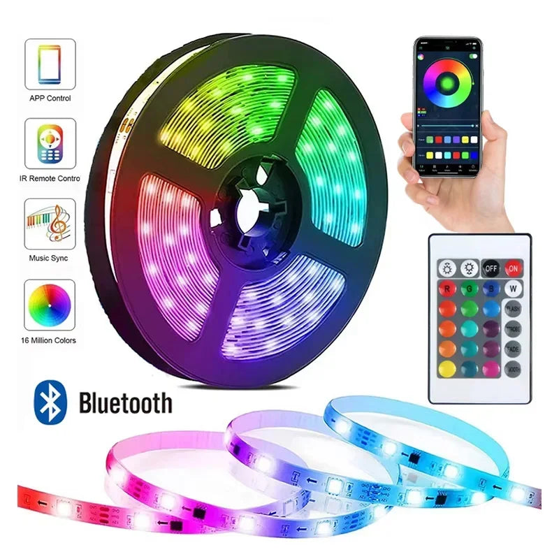 1–30M USB 5V RGB LED Strip Lights – Bluetooth, 24-Key Remote, Flexible TV Backlight