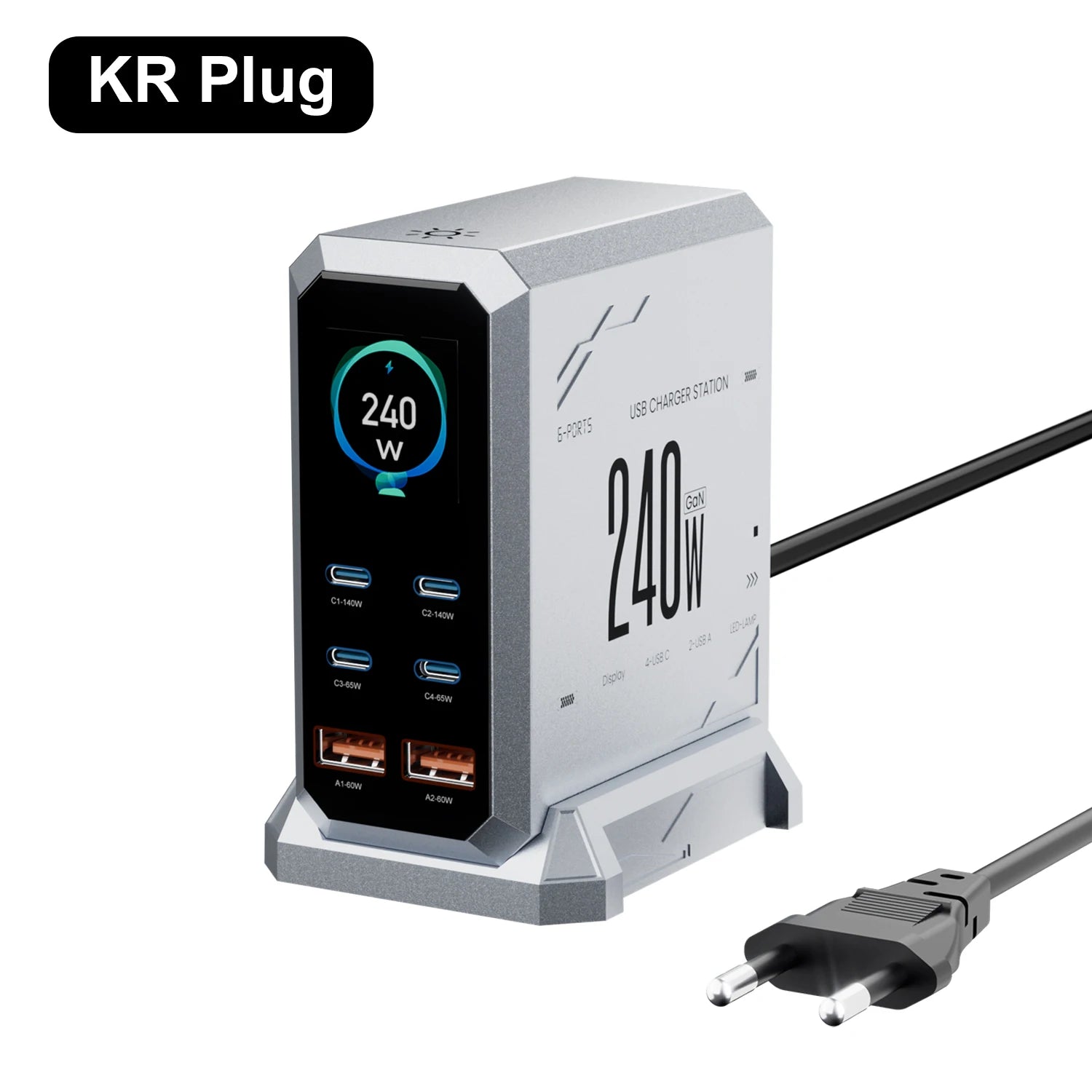 240W GaN 6-in-1 Charger – 140W PD3.1 Fast Charging USB-C Station with Digital Display