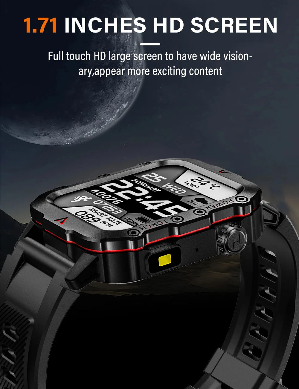 LAXASFIT Men’s Outdoor Smart Watch with LED Flashlight & Health Monitoring