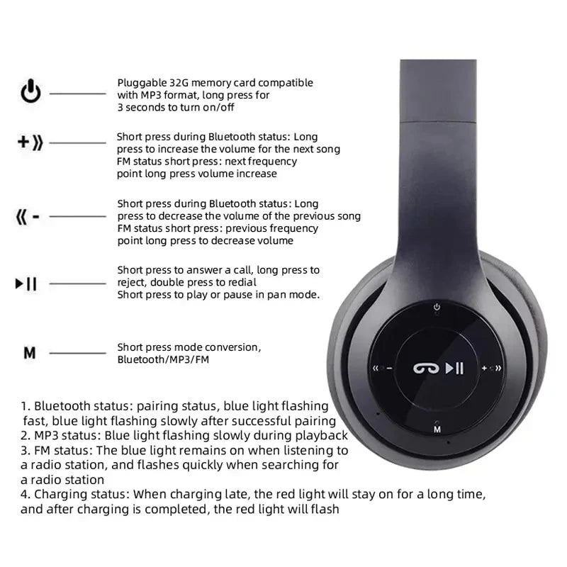 P47 Wireless Bluetooth Headphones – Noise-Cancelling