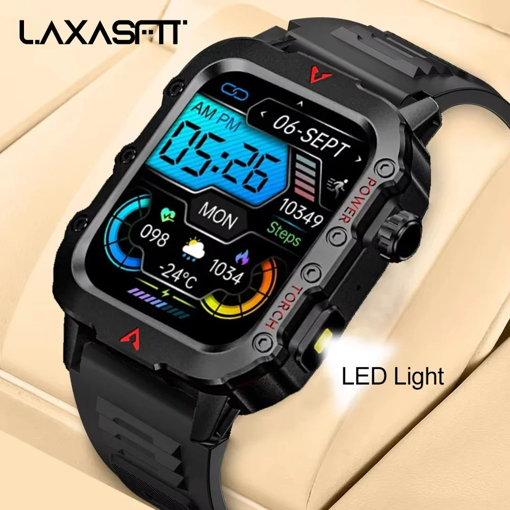 LAXASFIT Men’s Outdoor Smart Watch with LED Flashlight & Health Monitoring